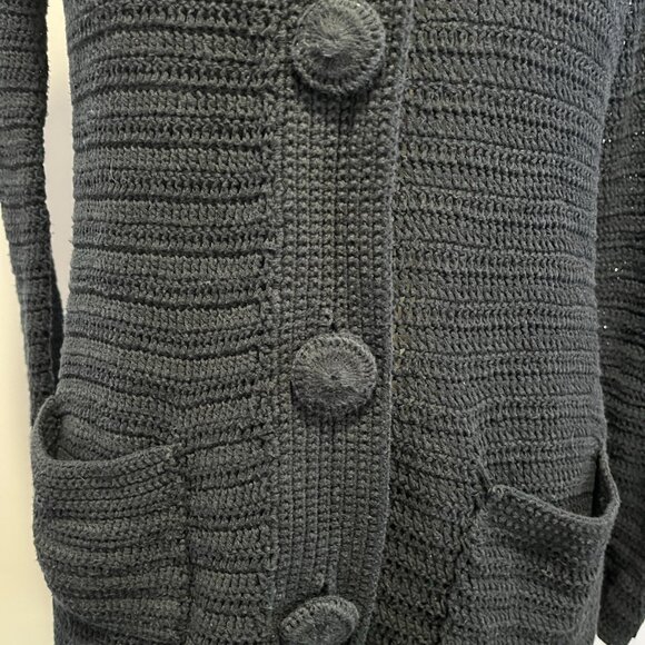 Vintage Chico’s Black Midi Long Cardigan Button Front Sweater Chunky Knit Small - Picture 6 of 9